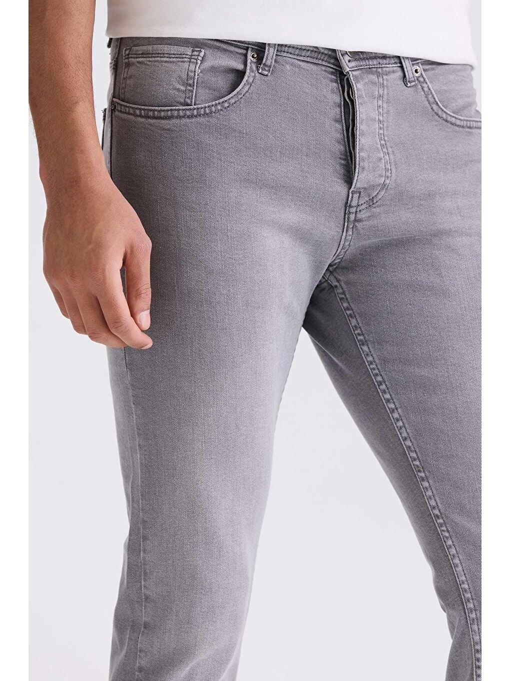 Gri Slim Fit Elastanlı Pamuklu Yıkamalı Jean Pantolon-2