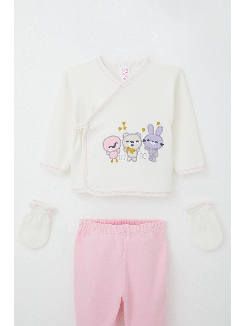 Kız Bebek Hastane Çıkışı 5 Li Sevimli Hayvancıklar Nakışlı Ekru (0-3 Ay)-2