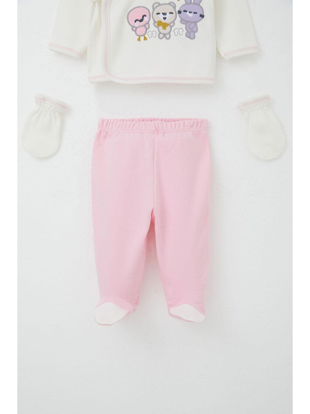 Kız Bebek Hastane Çıkışı 5 Li Sevimli Hayvancıklar Nakışlı Ekru (0-3 Ay)-3