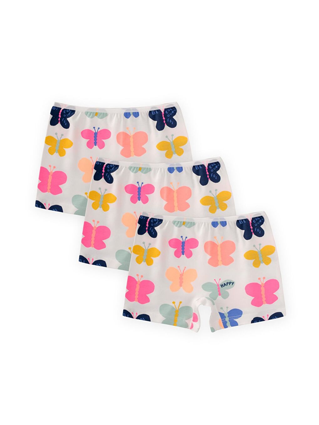 Ekru Üçlü Biyeli Kız Boxser 2-9 Yaş Kelebek Desen