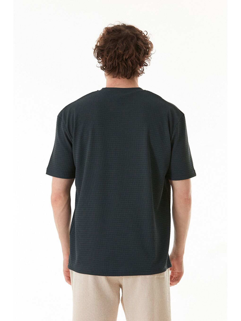 Petrol Basic Bisiklet Yaka Cepli Jakarlı Tişört-3