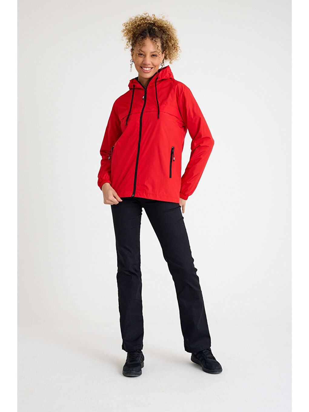 Kırmızı Kadın Içi Astarlı Suya Dayanıklı Kapüşonlu Yağmurluk-3