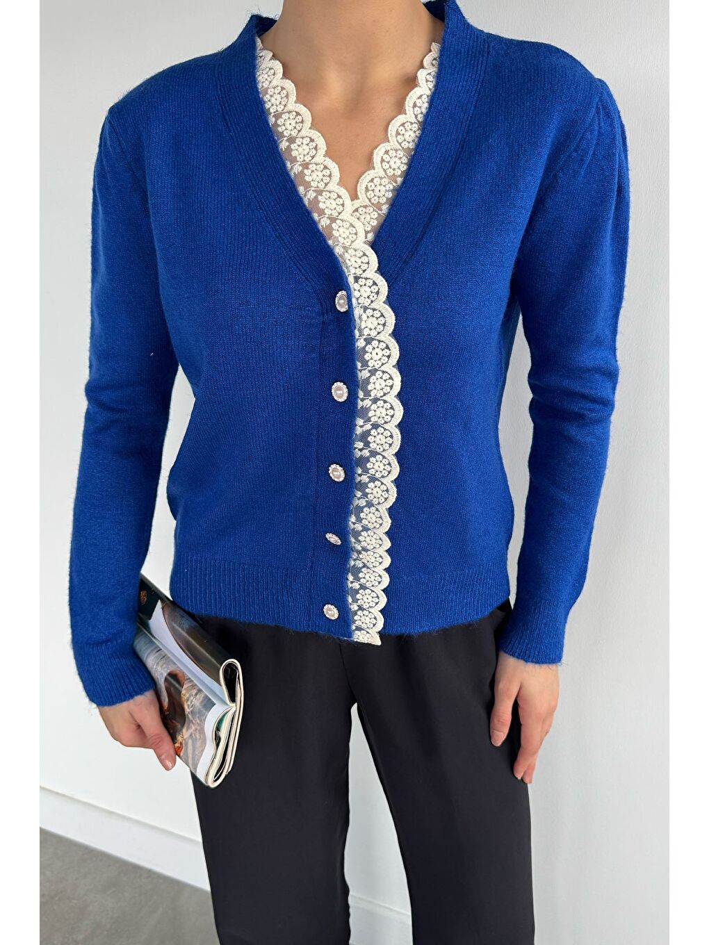 Mavi Kadın Ön Düğmeli Fistolu Triko Hırka (s-m-l-xl Beden Uyumludur.)-1