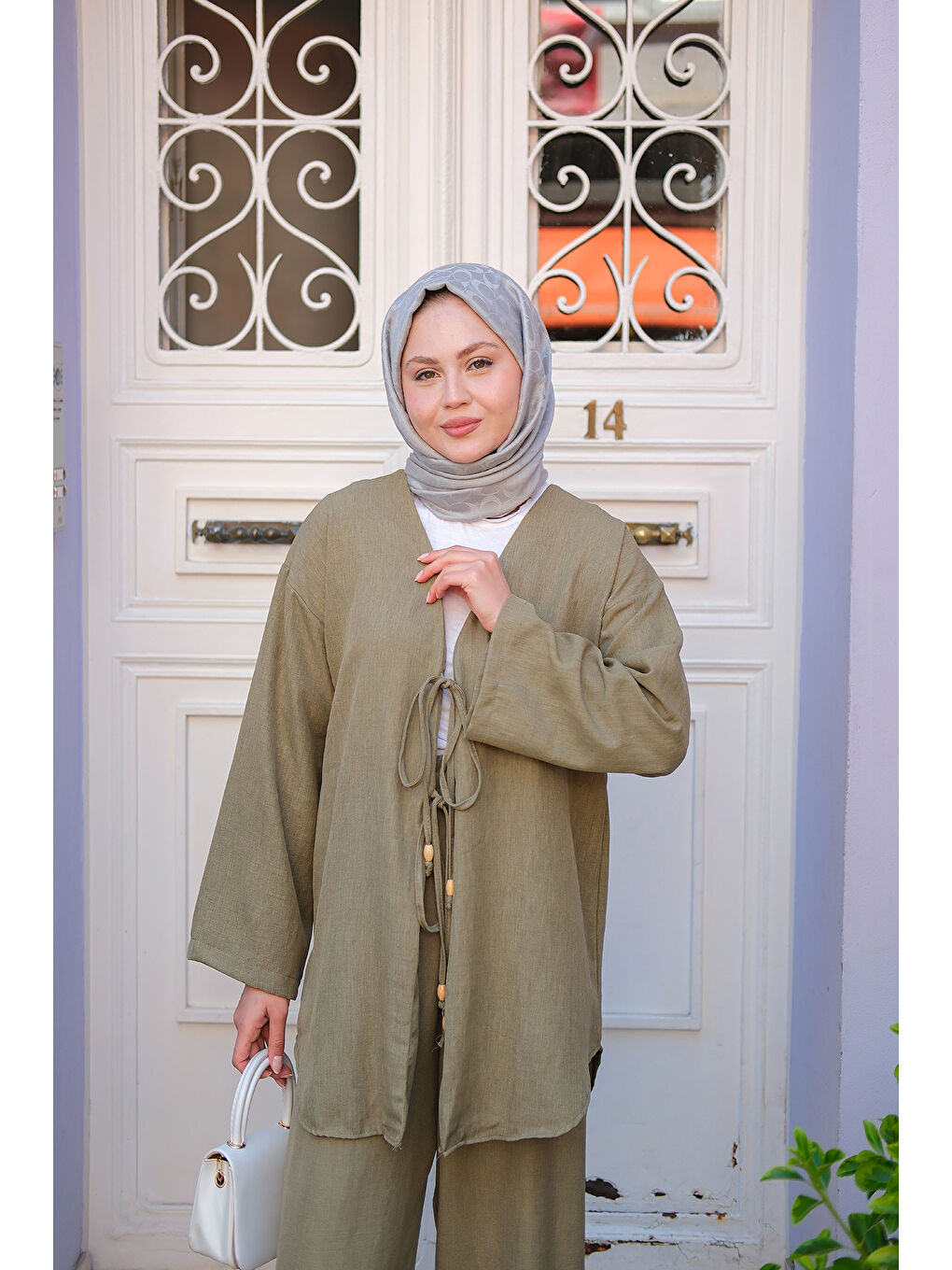 Kadın Ön Bağlama Detaylı Takım Küf Yeşil-4