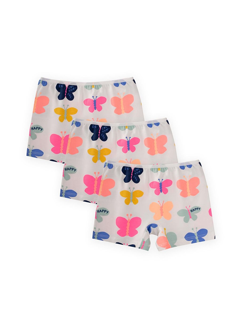 Ekru Üçlü Biyeli Kız Boxser 2-9 Yaş Kelebek Desen-1