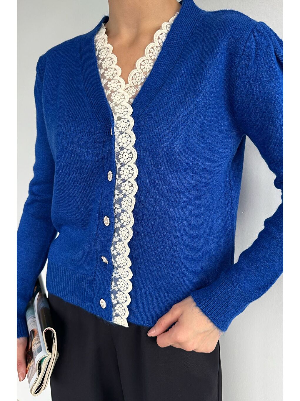 Mavi Kadın Ön Düğmeli Fistolu Triko Hırka (s-m-l-xl Beden Uyumludur.)-3