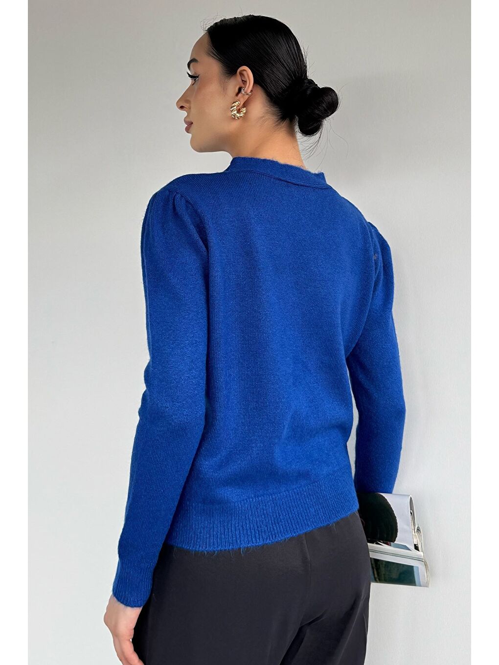 Mavi Kadın Ön Düğmeli Fistolu Triko Hırka (s-m-l-xl Beden Uyumludur.)-4