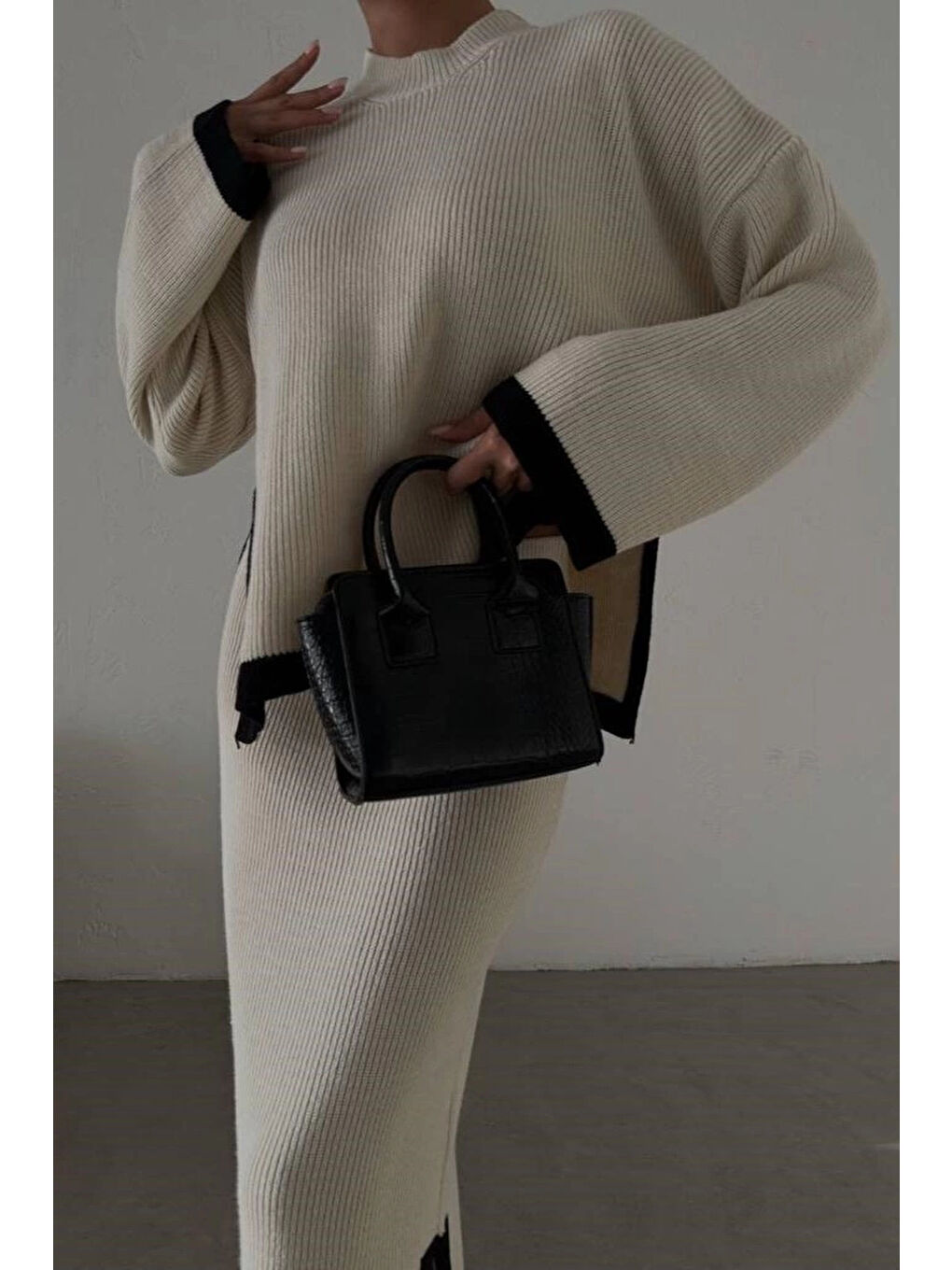 Kadın Bej Yanı Çizgili Etekli Takım 0999-23222-2