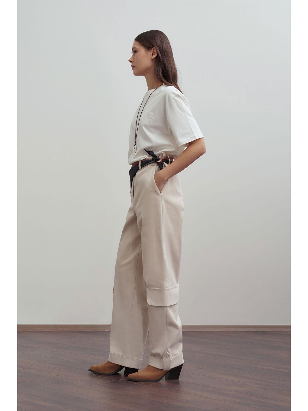 Bej Taş-Gabardin Kargo Pantolon-1