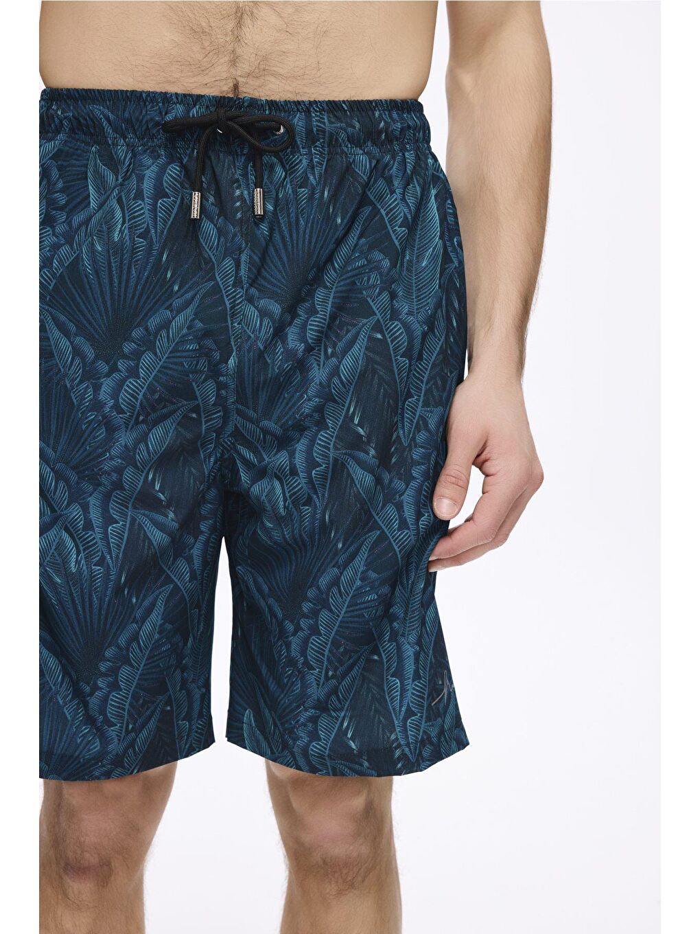 Yaprak Desenli Siyah Yeşil Erkek Kısa Havuz Ve Deniz Şortu 5035-1