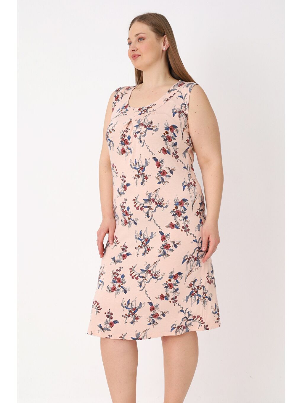 Pembe Kadın Büyük Beden Esnek Viskon Askılı Gecelik-1