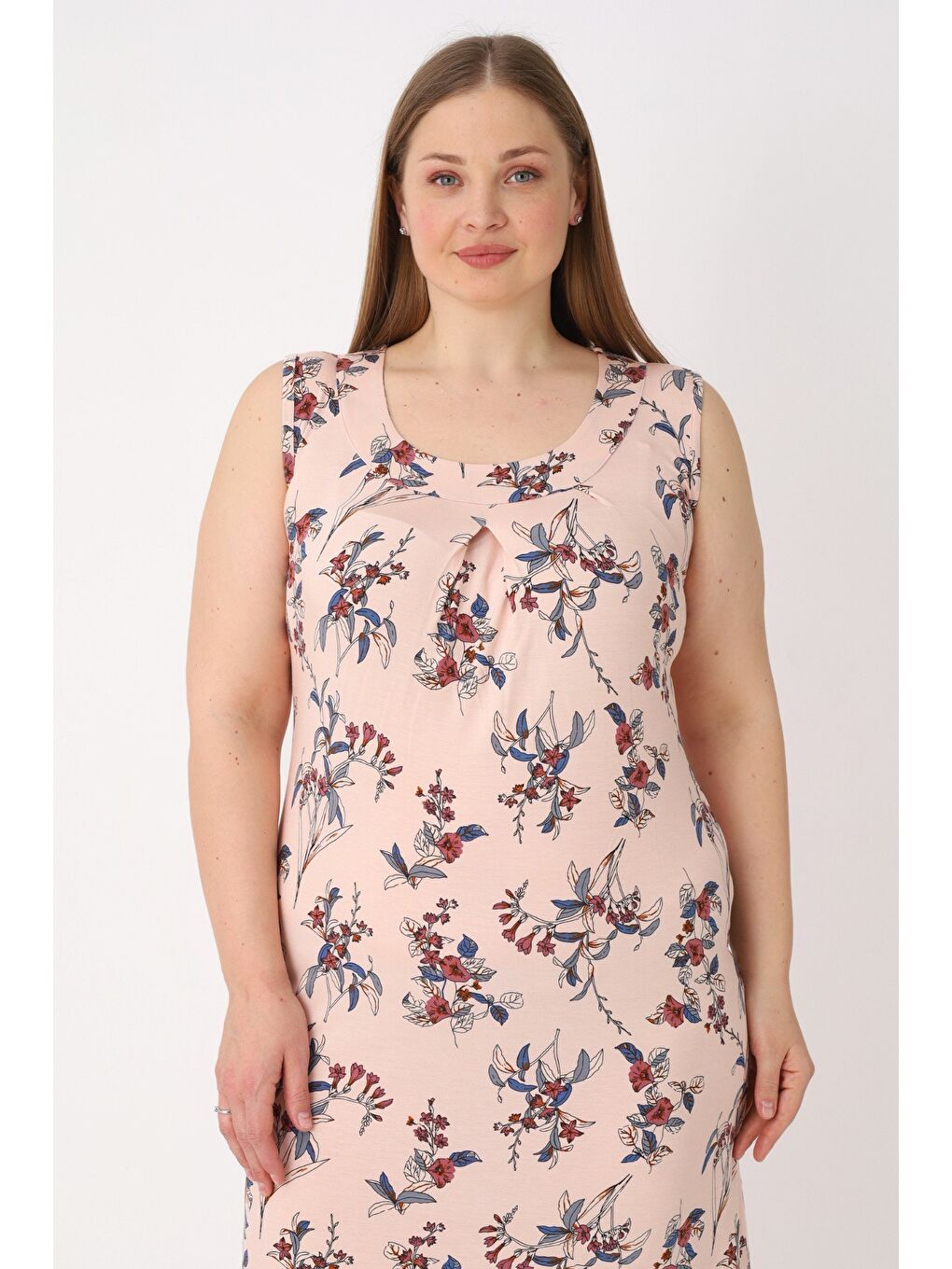 Pembe Kadın Büyük Beden Esnek Viskon Askılı Gecelik-2