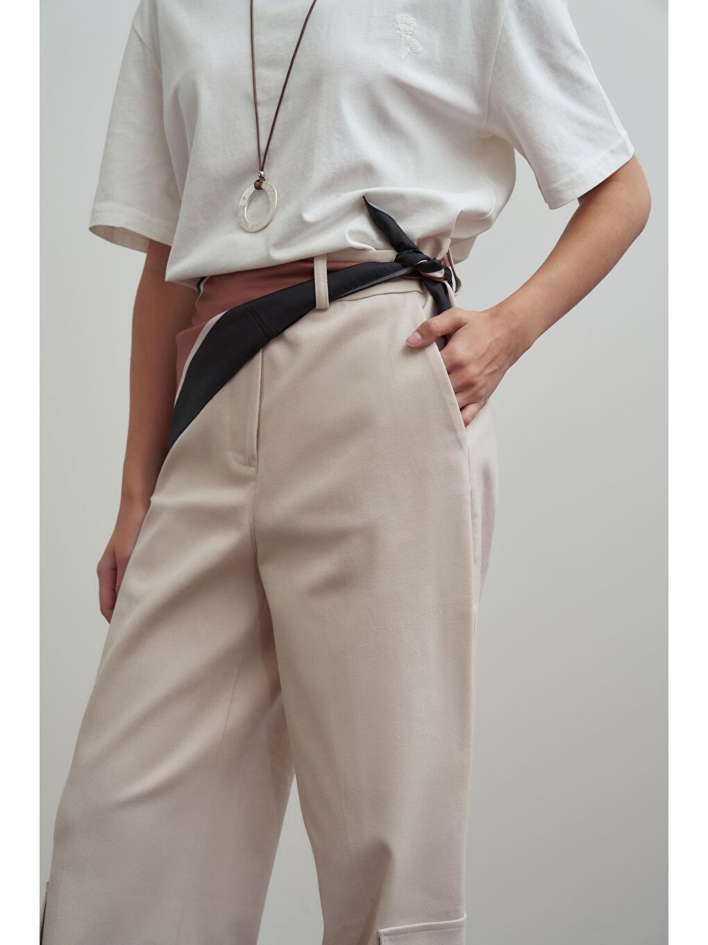 Bej Taş-Gabardin Kargo Pantolon-3