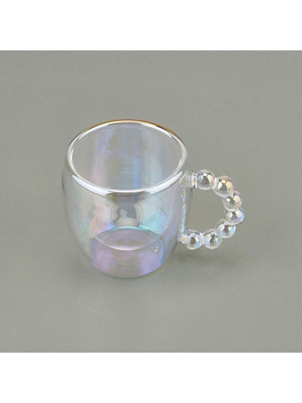 Renksiz Çift Cidarlı Boncuk Kulplu Bardak - Şeffaf - 250 ml-1