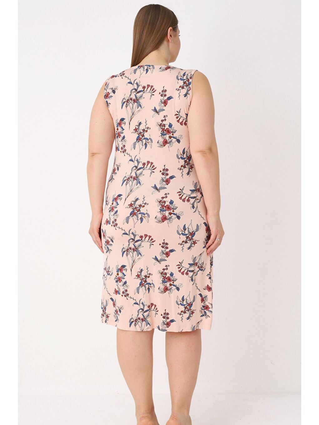 Pembe Kadın Büyük Beden Esnek Viskon Askılı Gecelik-3