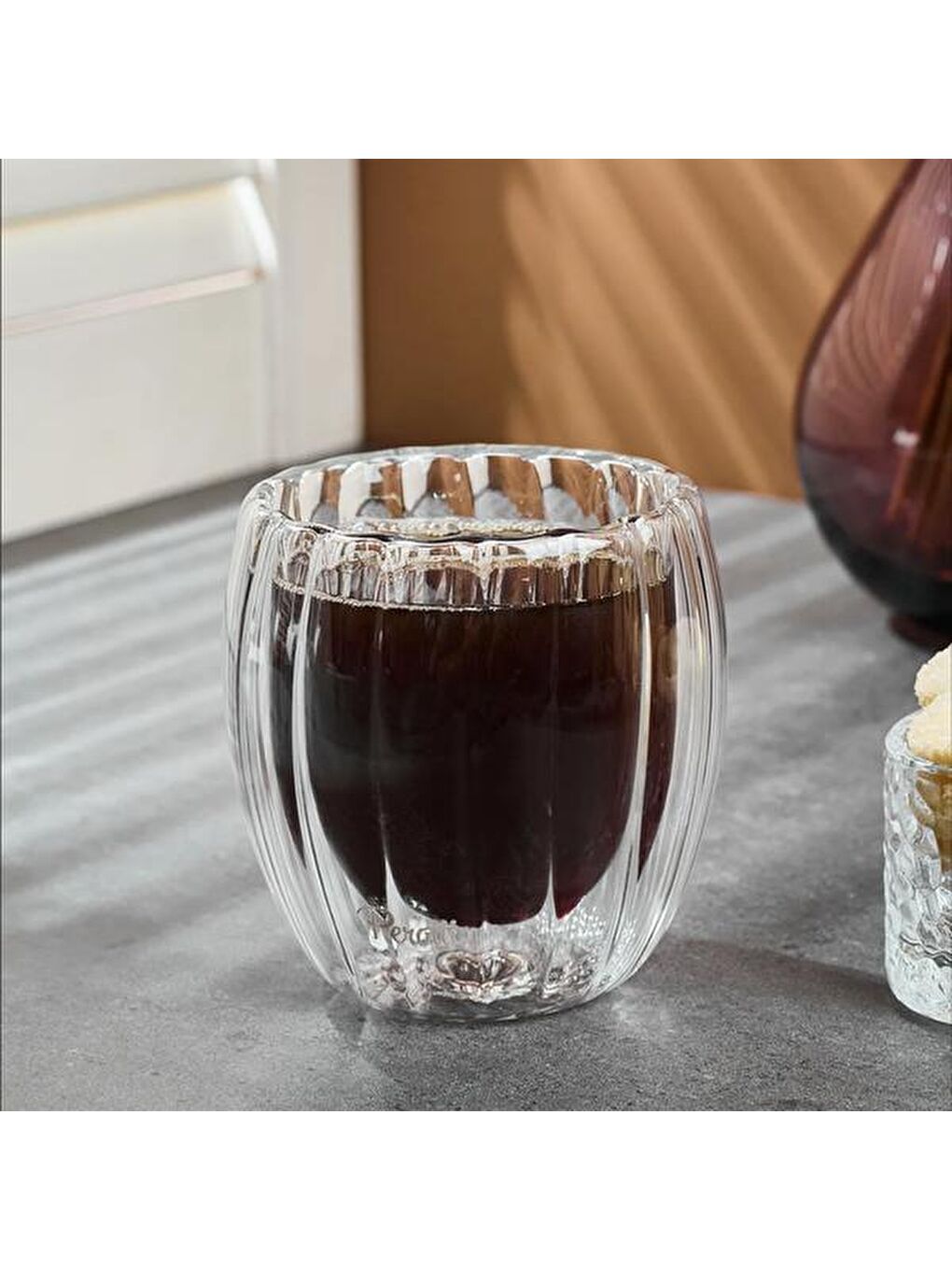 Renksiz Stripe Çift Cidarlı Bardak - Şeffaf - 250 ml