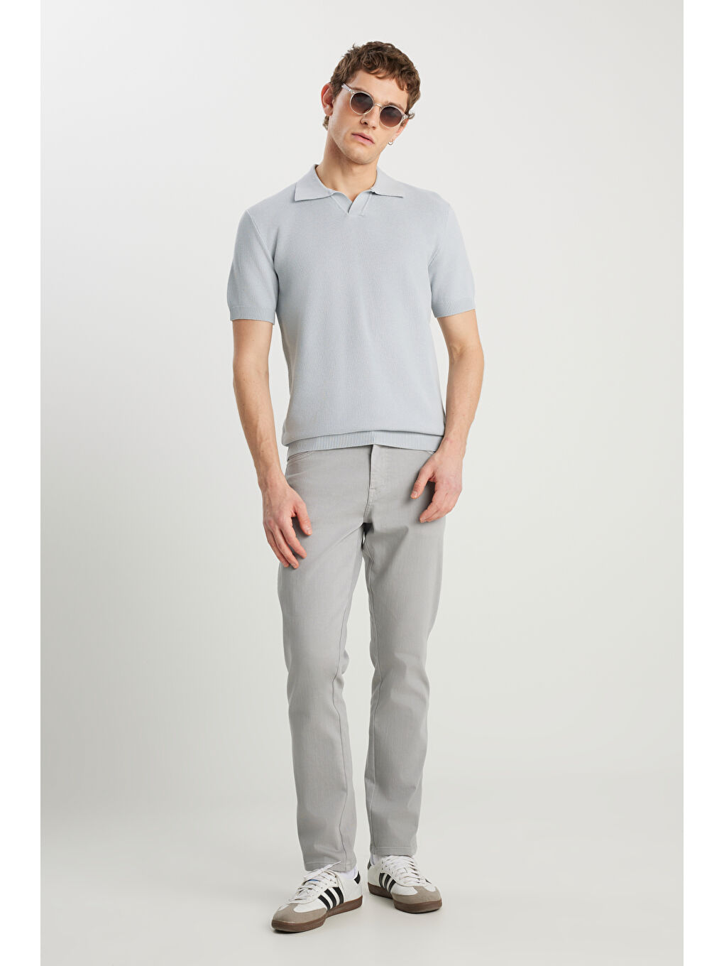 Relaxed Fit Geniş Kesim Açık Gri Polo Yaka Tişört-2