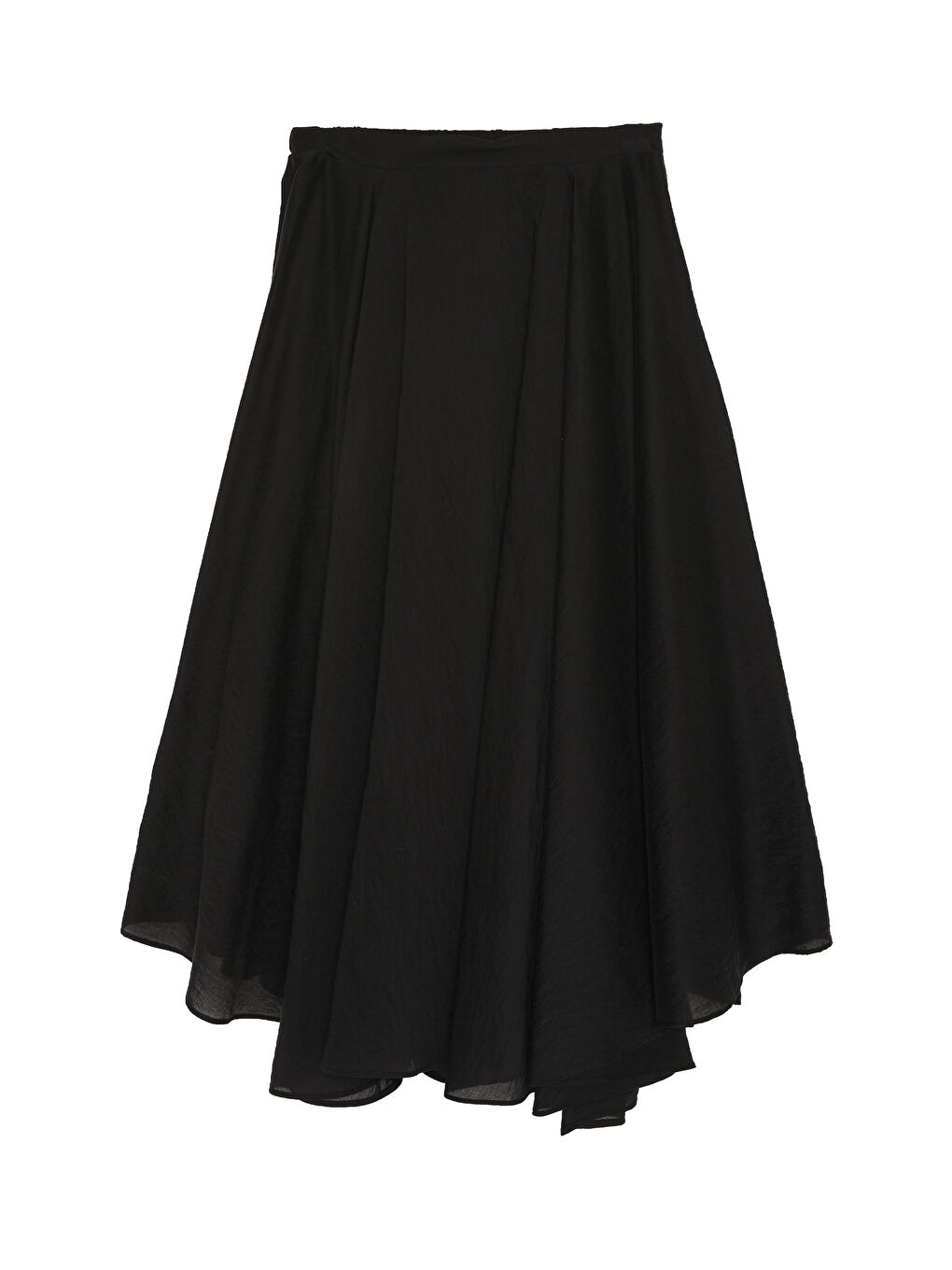 Asimetrik Uçlu Pileli Midi Etek Siyah