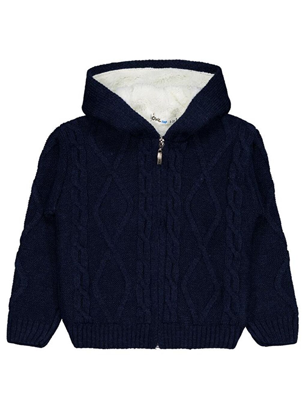 Boys Saç Örgülü İçi Polarlı Kapüşonlu 2-5 Yaş Hırka - Lacivert 2-3 Yaş-2