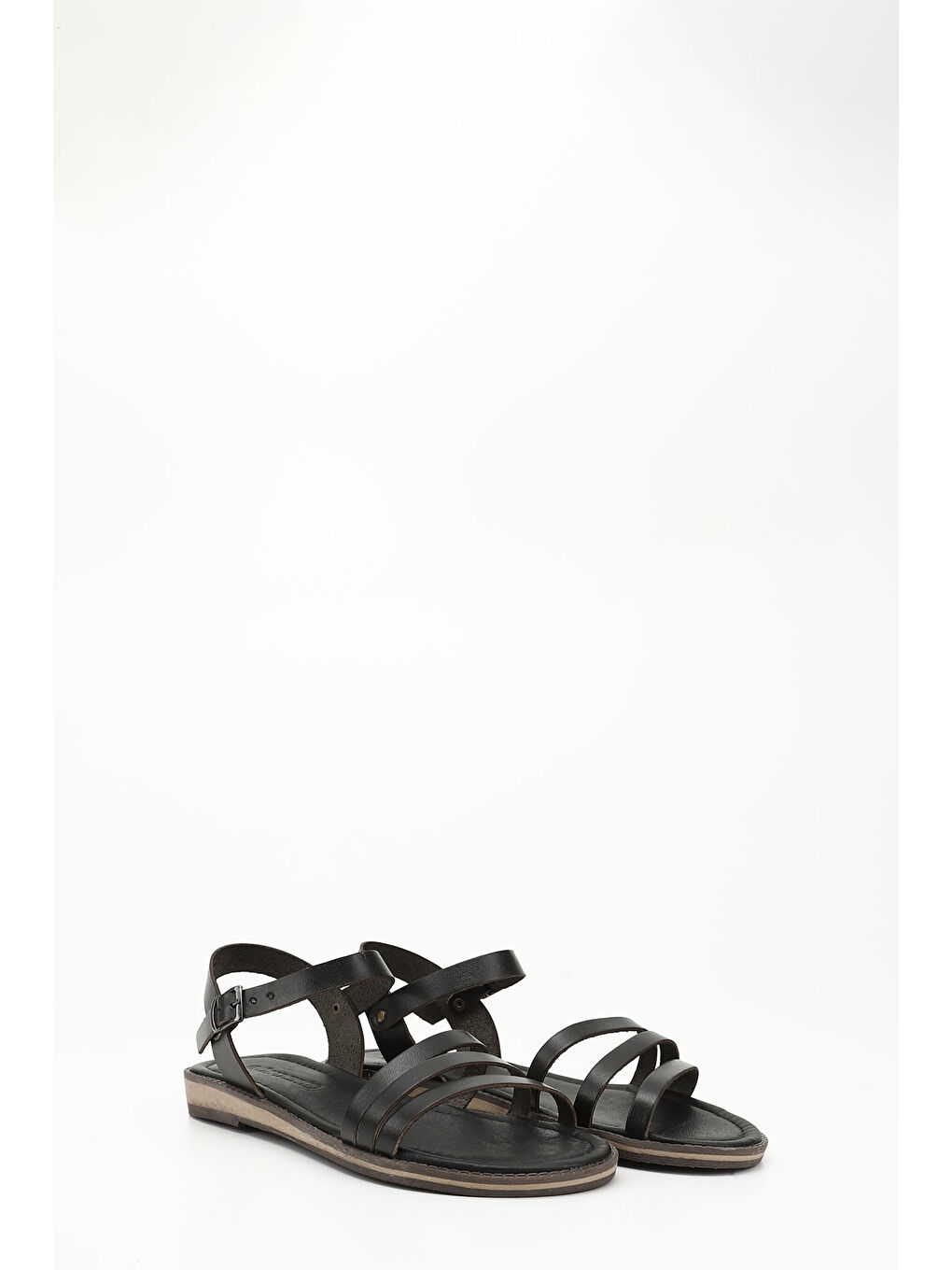 Mor Kadın ZÜMRÜT-SİYAH Hakiki Deri Sandalet-1