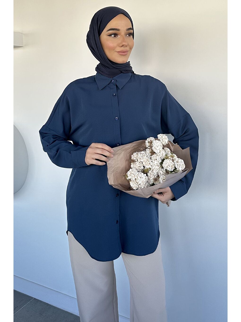 Lacivert Tesettür Klasik Gömlek-2