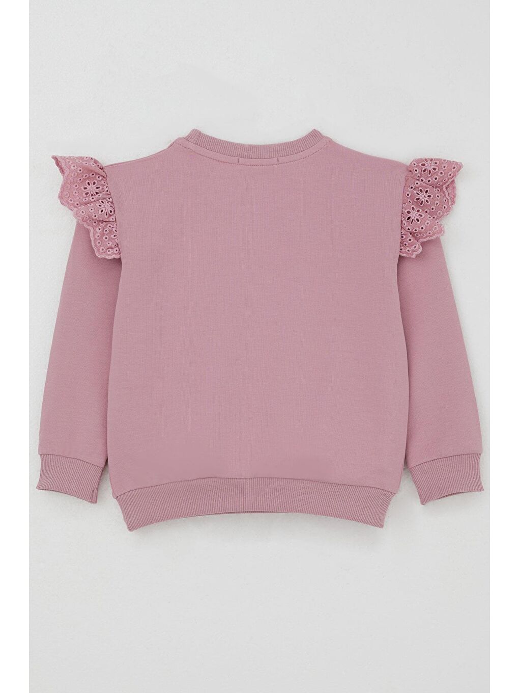 Pembe Kız Çocuk Sweatshirt Omuzları Çiçek Nakış Detaylı Çiçek Baskılı Gülkurusu (2-6 Yaş)-1