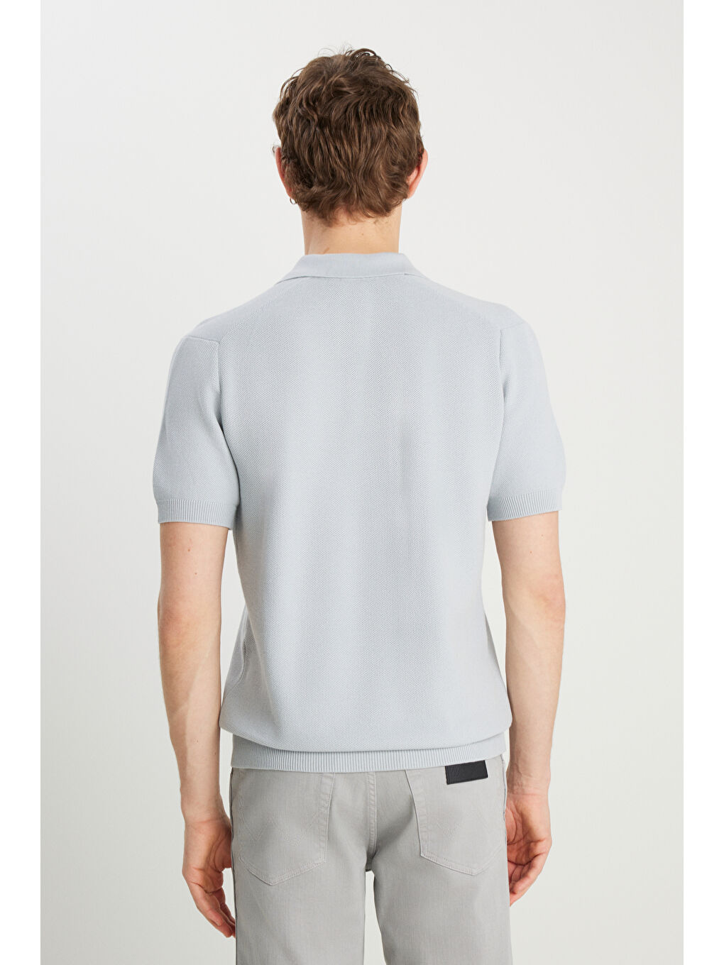 Relaxed Fit Geniş Kesim Açık Gri Polo Yaka Tişört-4