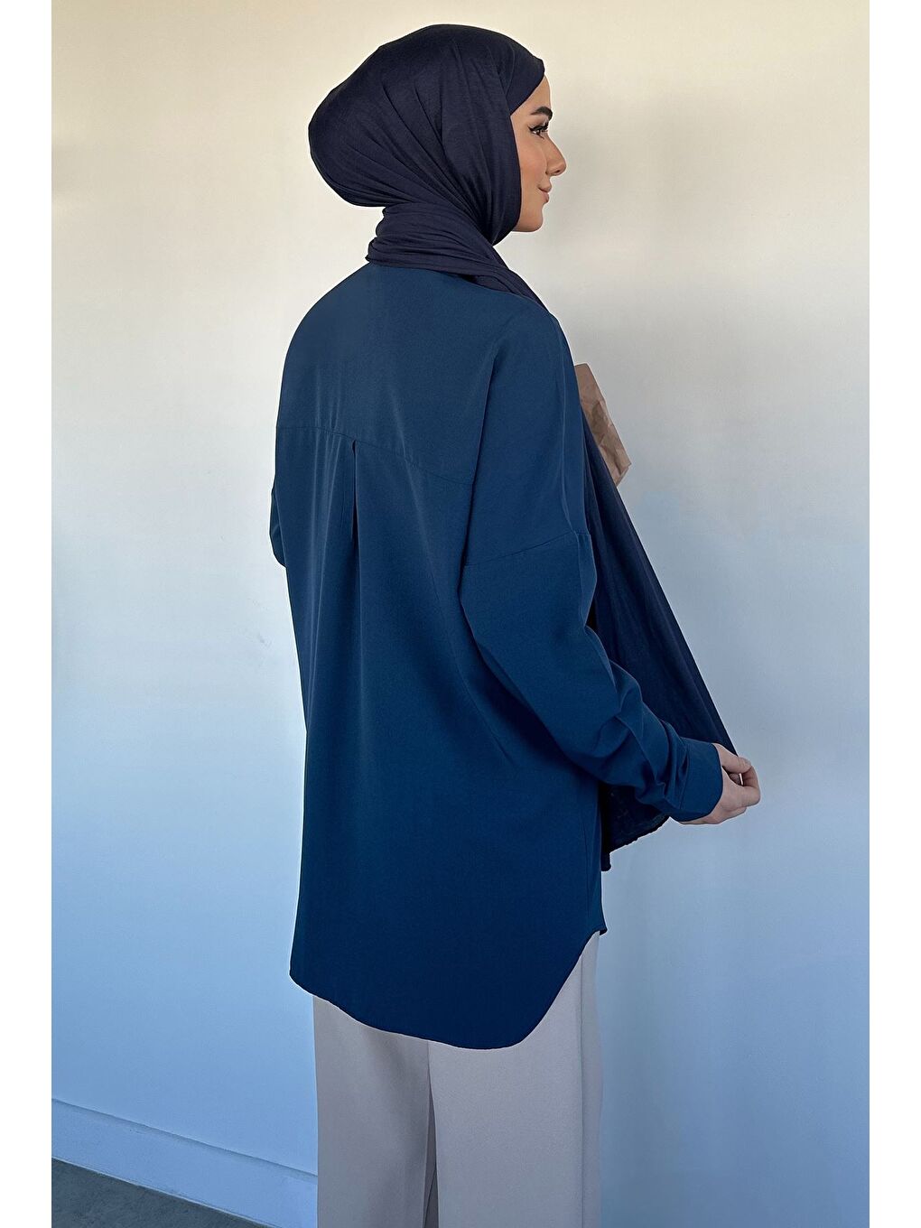 Lacivert Tesettür Klasik Gömlek-5