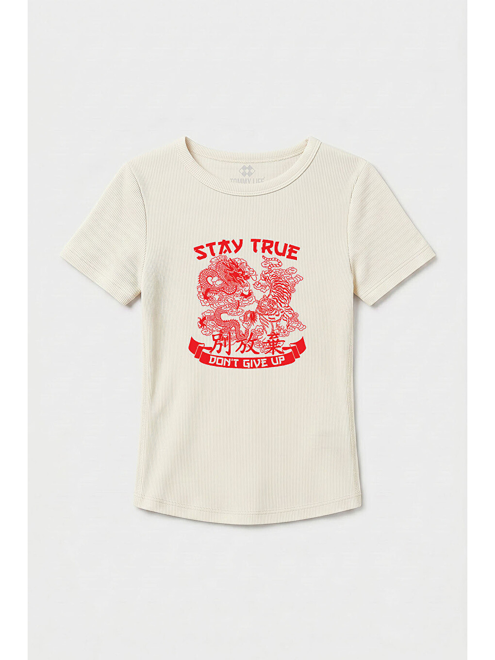 Ekru Standart Fit Baskılı Kısa Kollu Kadın T-shirt - 97201