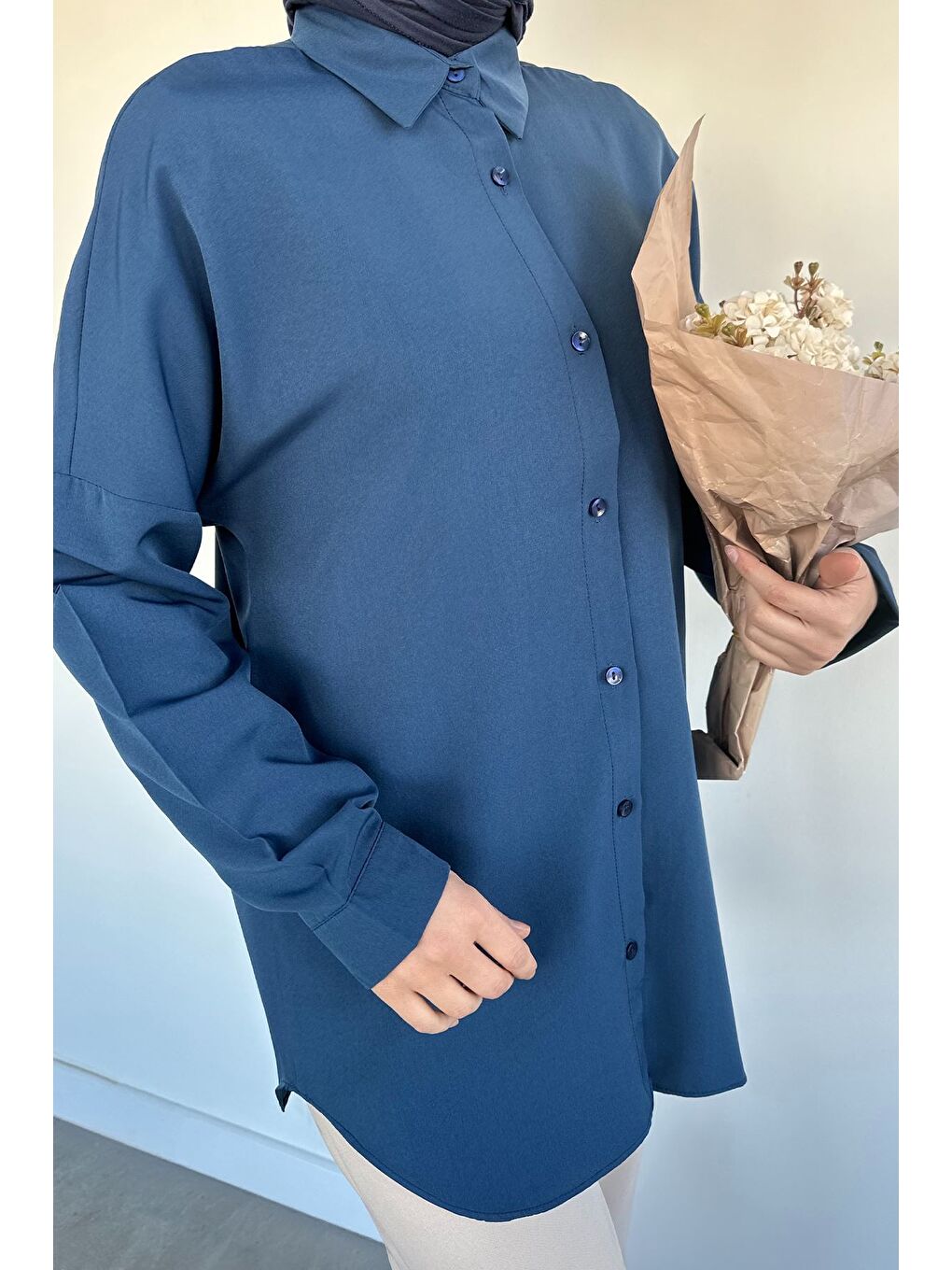Lacivert Tesettür Klasik Gömlek-6