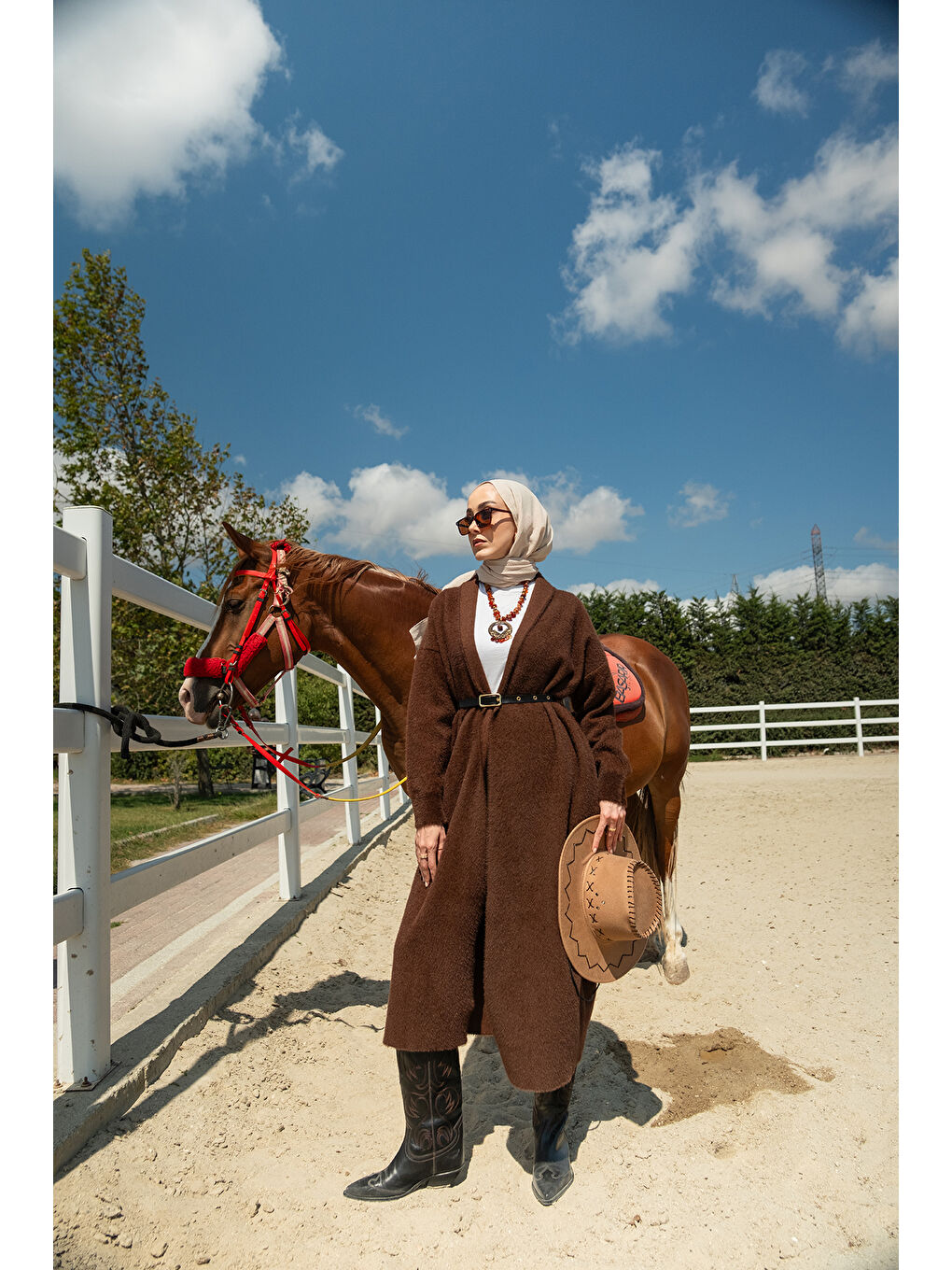 Kadın Kemerli Triko Hırka Kahverengi-1