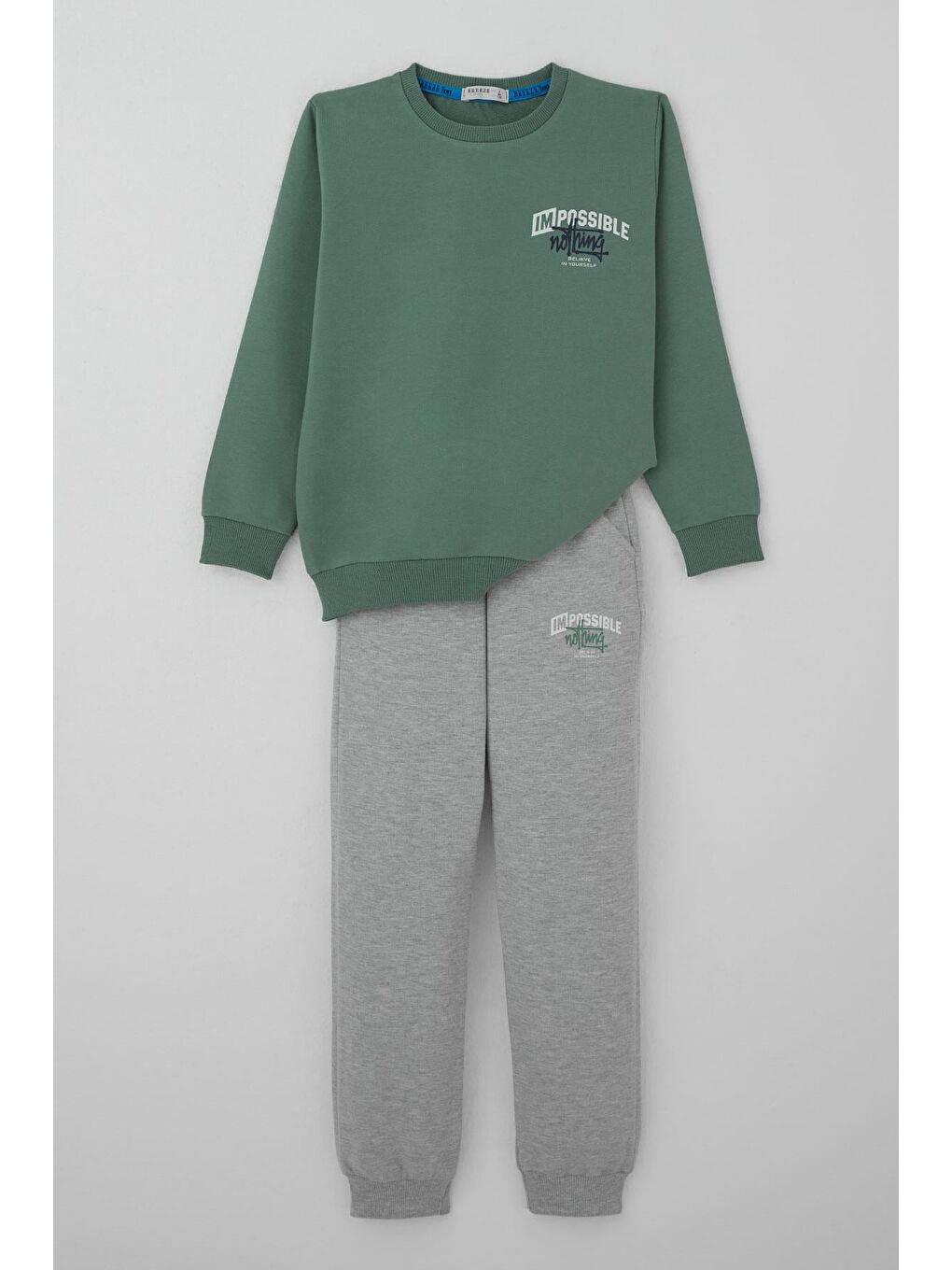 Erkek Çocuk Eşofman Takımı Sırt Baskı Detaylı Cepli Petrol Yeşili (7-12 Yaş)