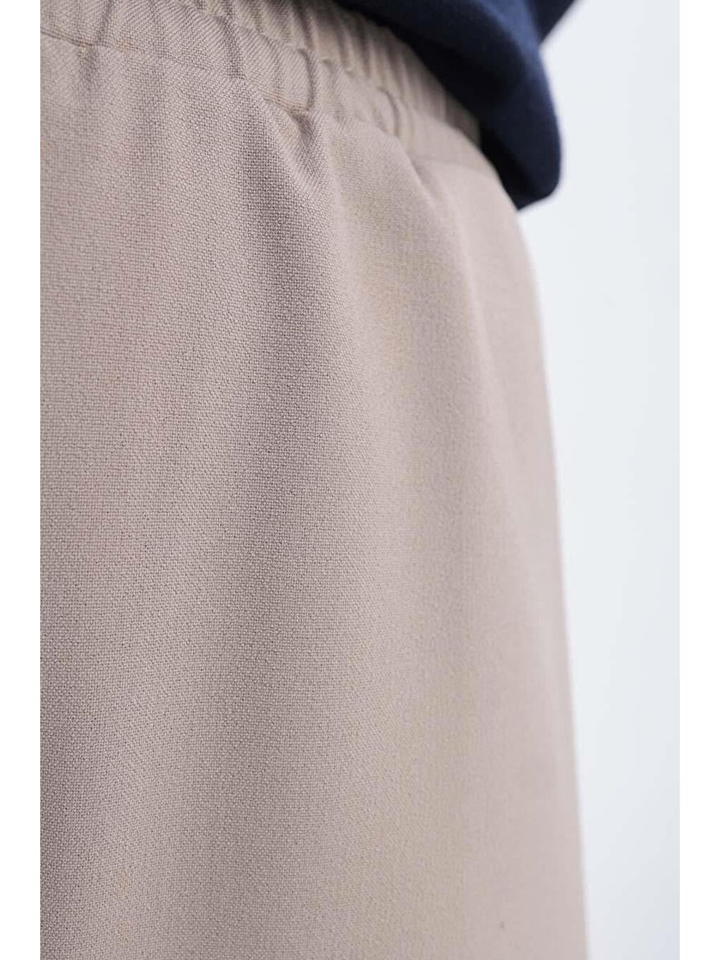 Bej-Beli Lastikli Kordonlu Pantolon-2