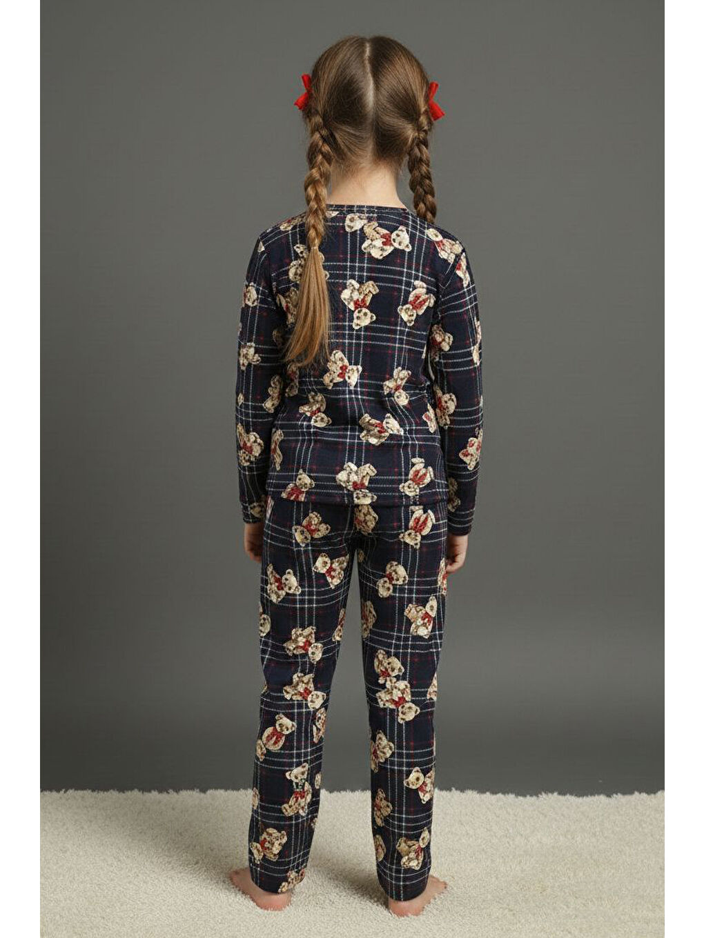 Kız Çocuk Lacivert Baskılı Süet Pijama Takımı - 28128-LACIVERT-1