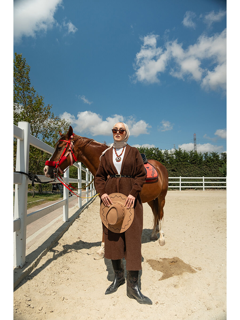 Kadın Kemerli Triko Hırka Kahverengi-2