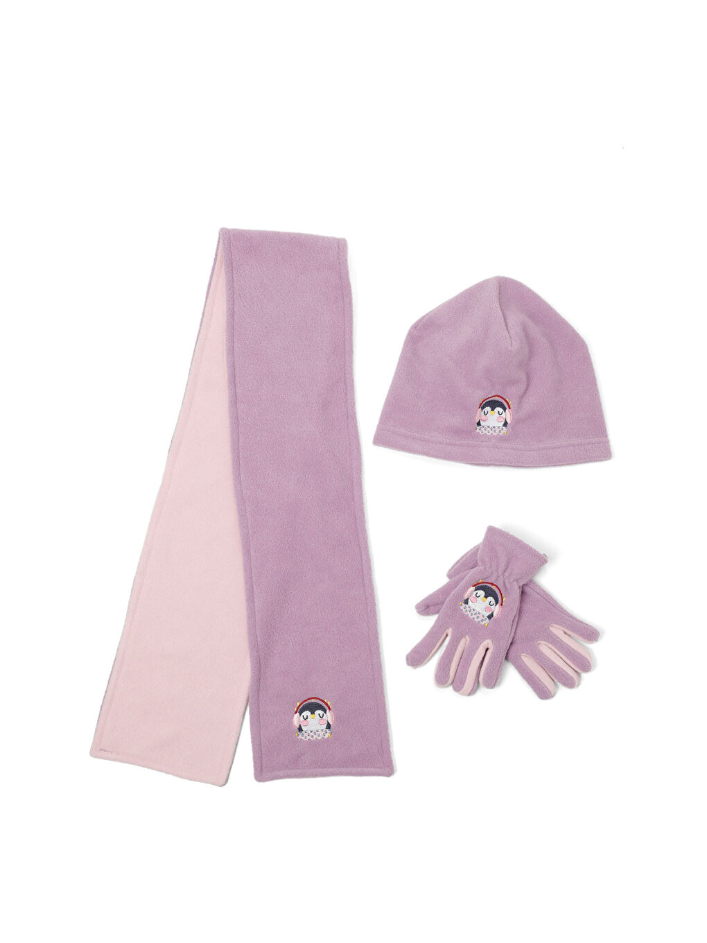 Mor PL PENGUEN SET G-5PR Lila Kız Çocuk Atkı/Bere/Eldiven