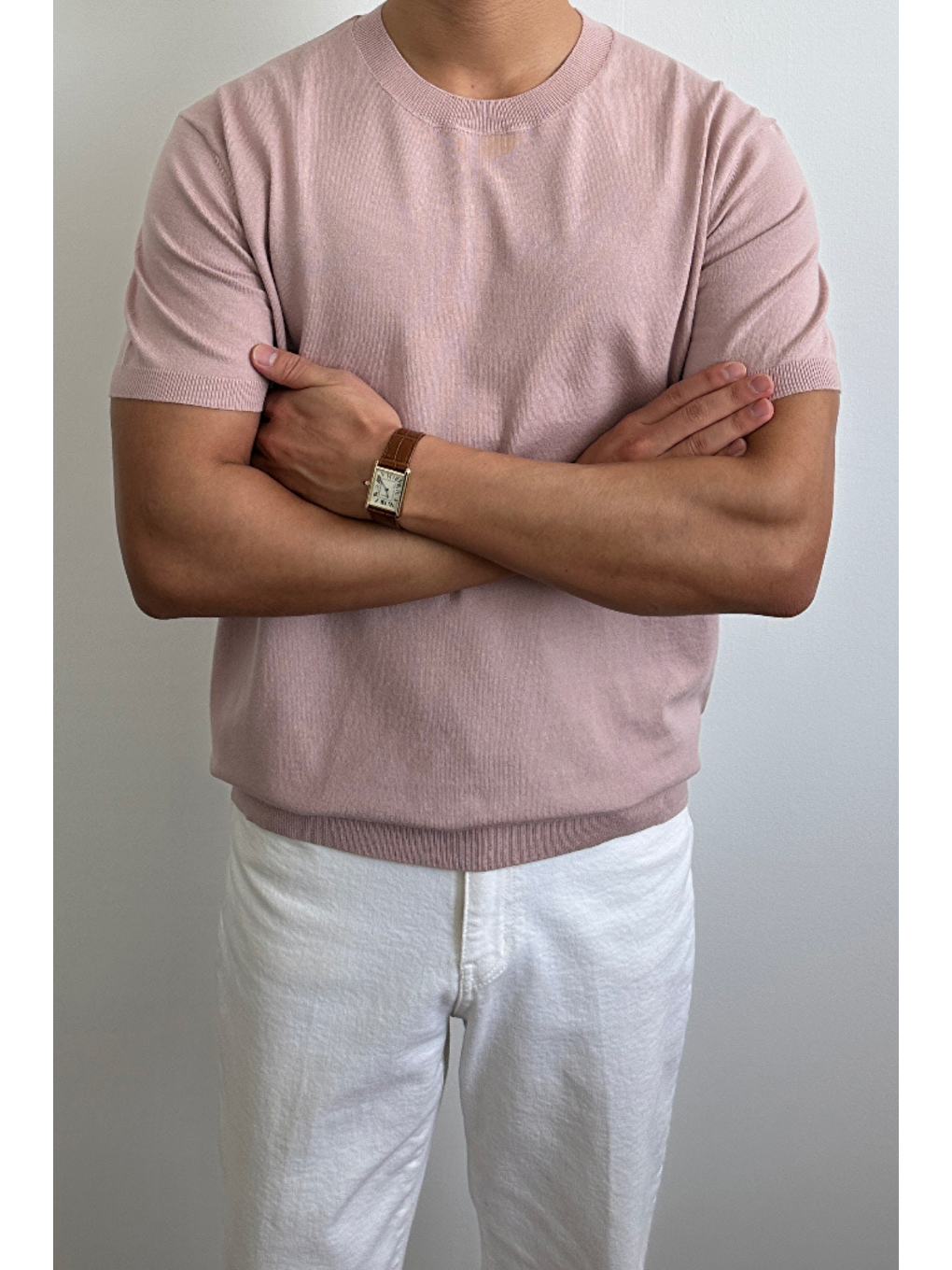 Erkek Pembe Slim Fit Bisiklet Yaka Triko T-Shirt-2