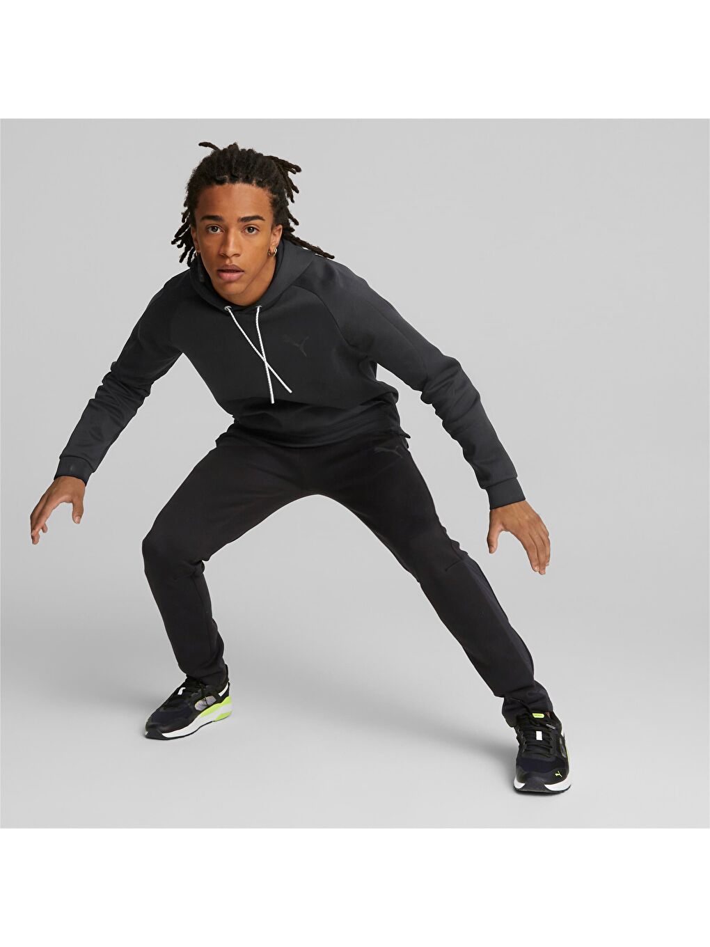 Siyah DAY IN MOTION Kapüşonlu Erkek Sweatshirt-4