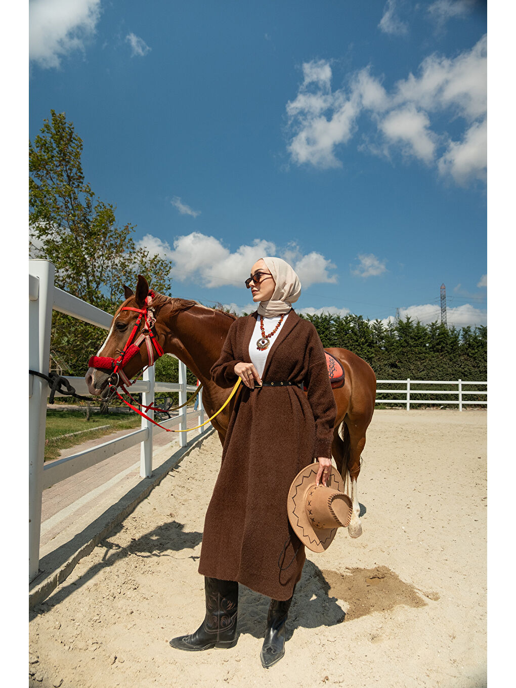 Kadın Kemerli Triko Hırka Kahverengi-3