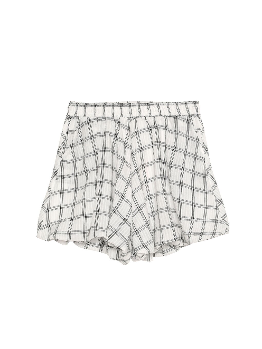 Ekose Çizgili Mini Balon Şort Ekru
