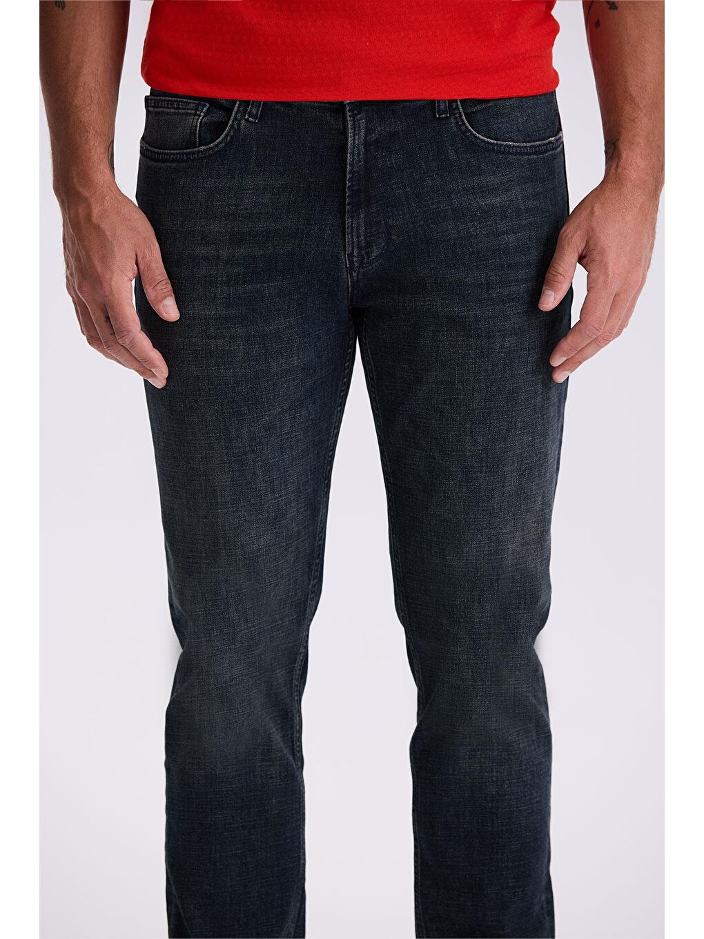 Lacivert-1 Slim Fit Yıkamalı Eskitme Pamuklu Dar Kalıp Jean Pantolon-2