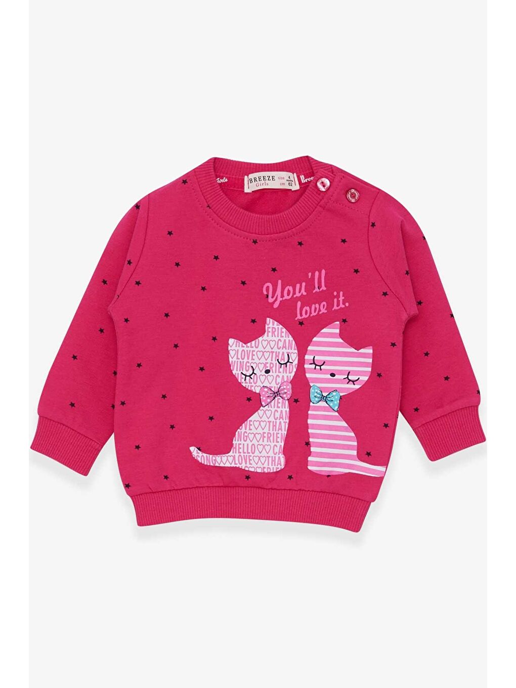 Kız Bebek Sweatshirt Mutlu Kedicikler Fuşya (4-9 Ay)-2