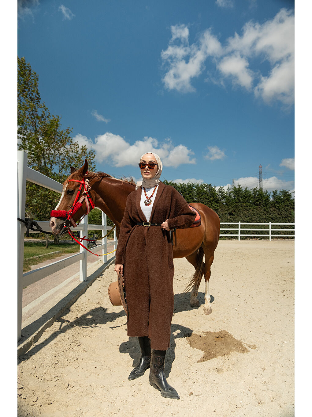 Kadın Kemerli Triko Hırka Kahverengi-4