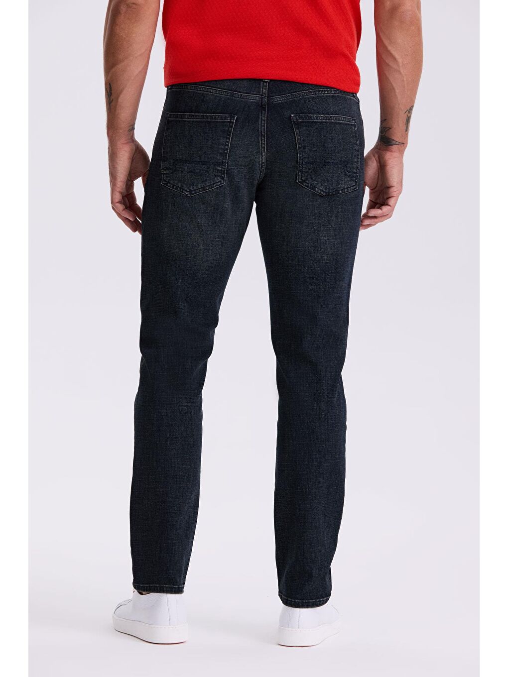 Lacivert-1 Slim Fit Yıkamalı Eskitme Pamuklu Dar Kalıp Jean Pantolon-3