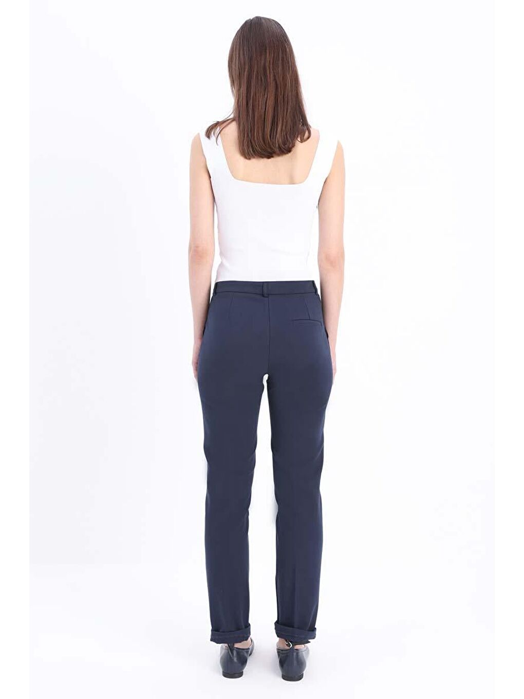 Lacivert-Pamuklu Duble Paça Dar Kesim Pantolon-3