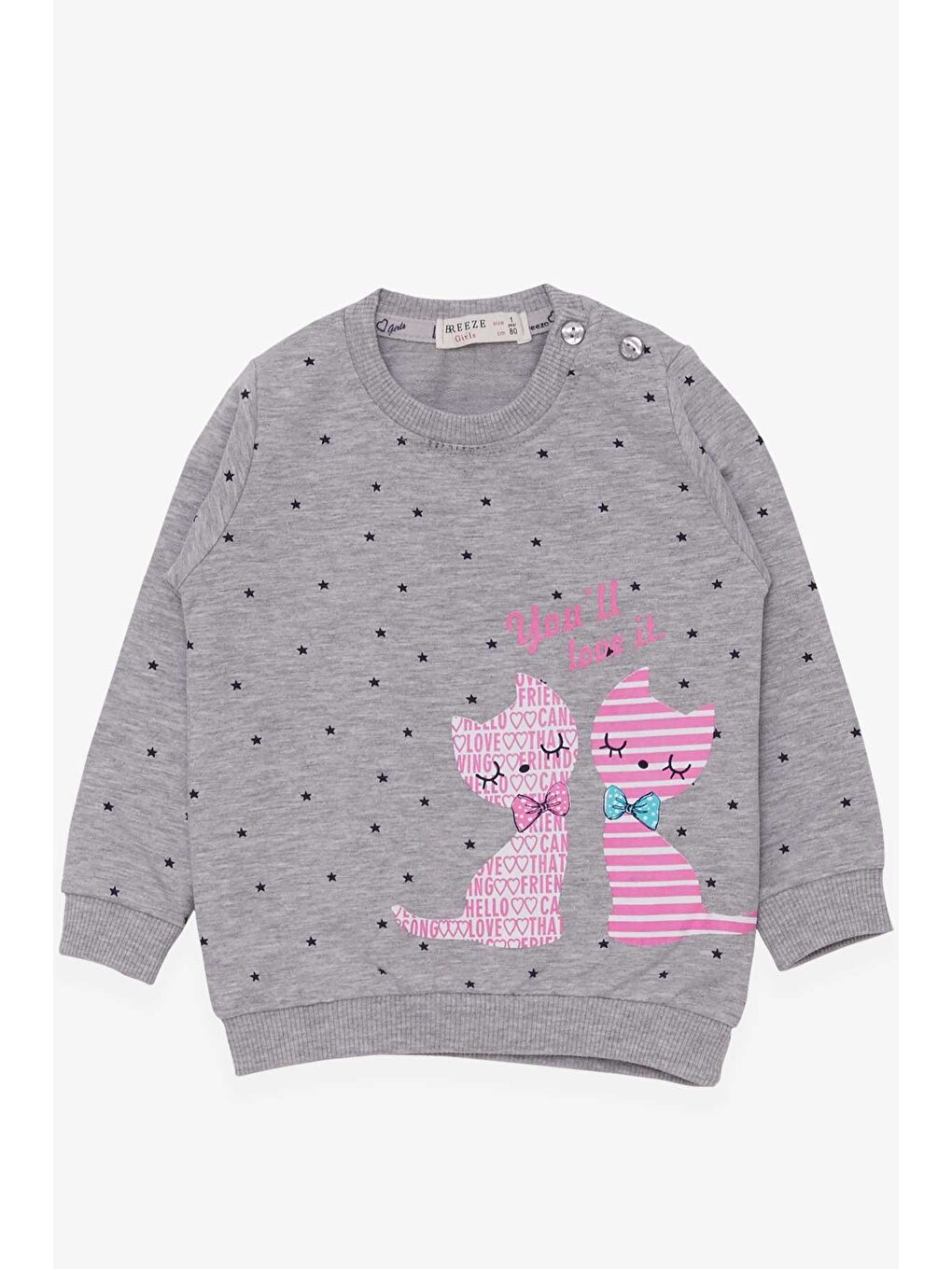 Kız Bebek Sweatshirt Mutlu Kedicikler Gri Melanj (4 Ay-1.5 Yaş)-2