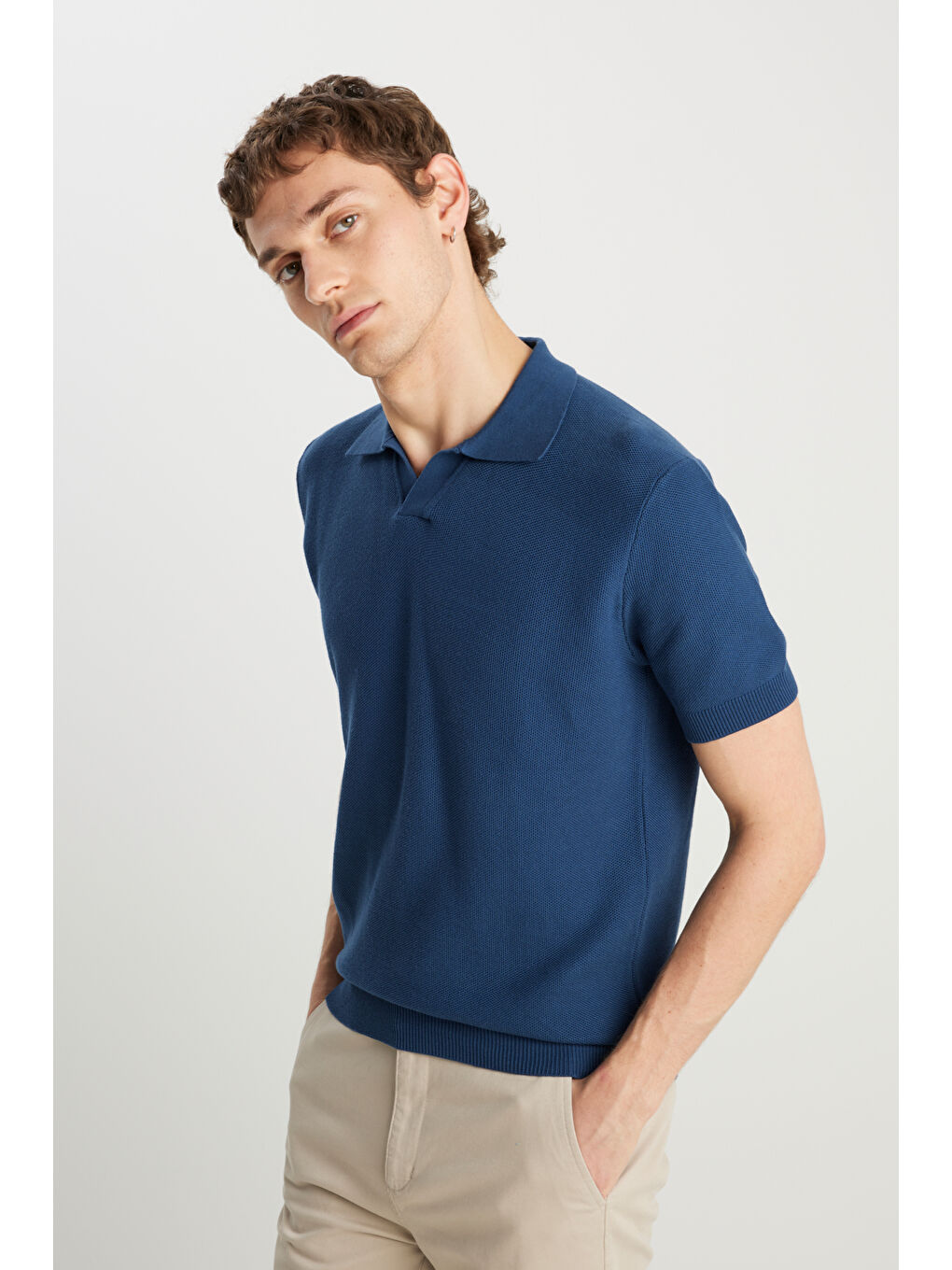 İndigo Relaxed Fit Geniş Kesim Koyu Mavi Polo Yaka Tişört