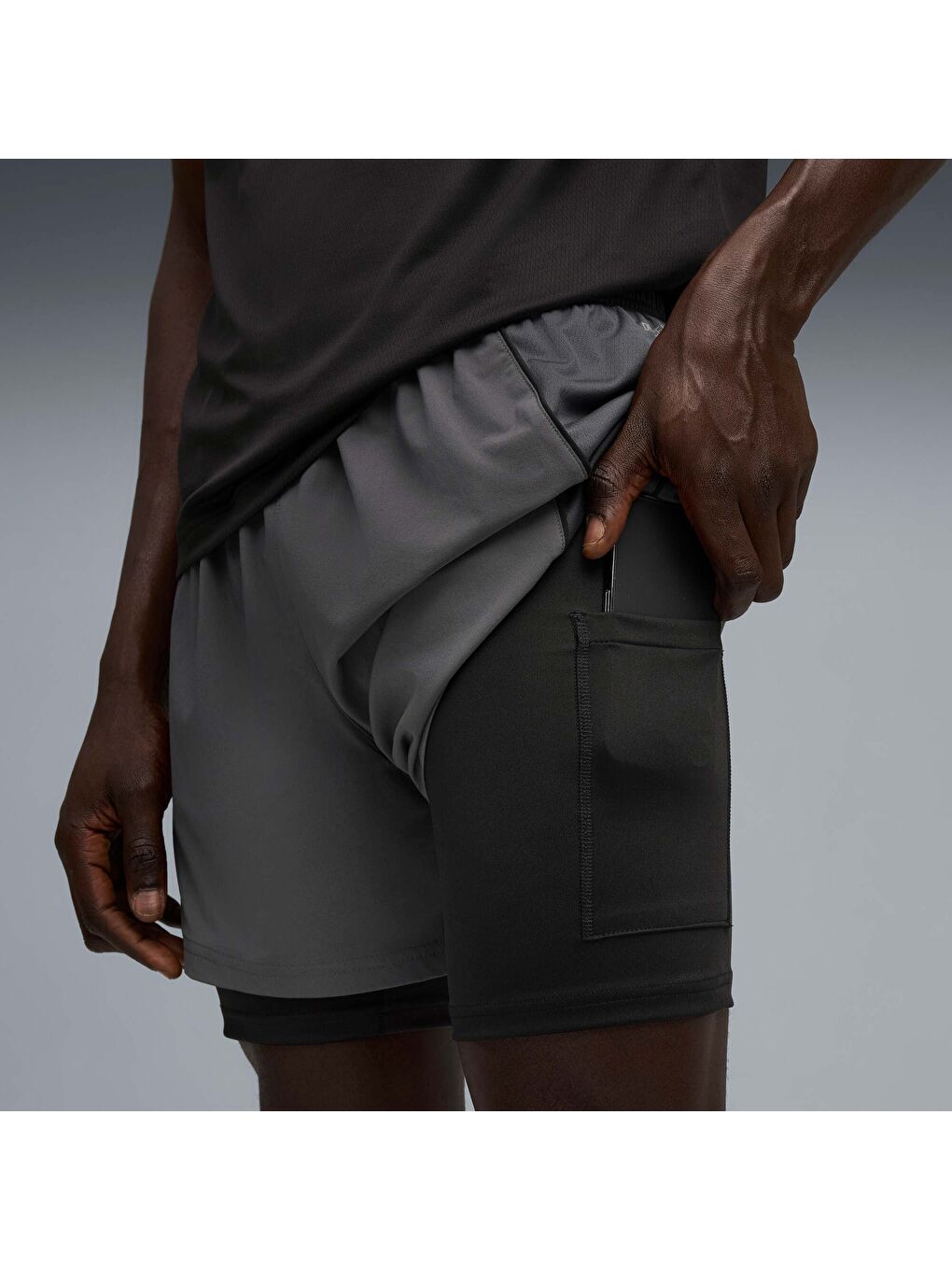 Gri VELOCITY Erkek 2'si 1 Arada Koşu Şortu-2