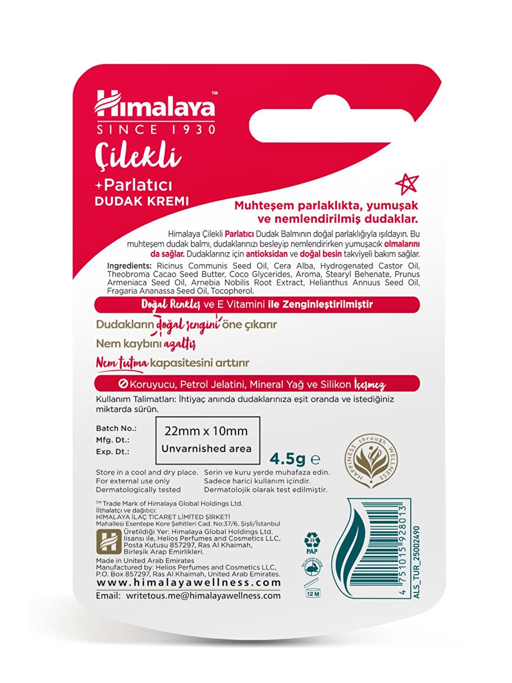 Parlatıcı Dudak Kremi, Çilek, Nemlendirici, %100 Doğal Renk, Silikon Içermez, 4,5 gr-1