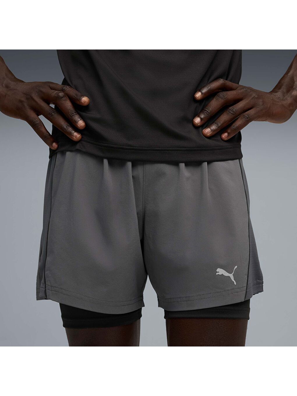 Gri VELOCITY Erkek 2'si 1 Arada Koşu Şortu-4